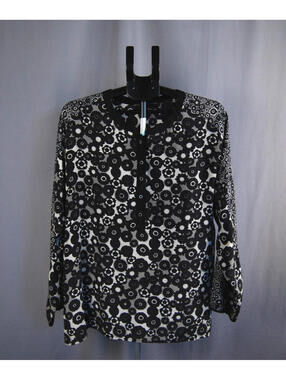 Robert Graham Tunic Womens Medium Black Off-white Gray Floral Boho Long Sleeve